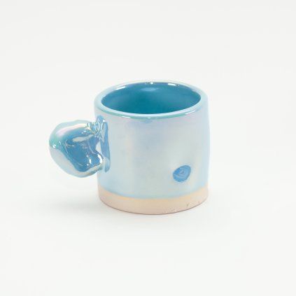 White pearl espresso cup with handle