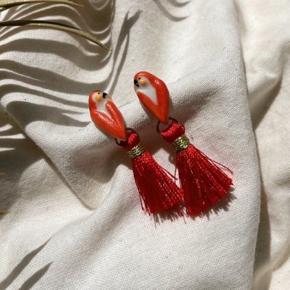 Earrings Papoušci red