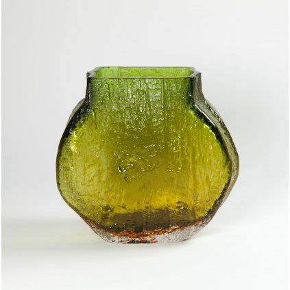 Small round green wooden vase